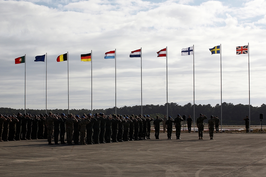 Member states' flags flying at Exercise Hot Blade