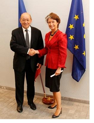 Claude-France Arnould and Minister Le Drian
